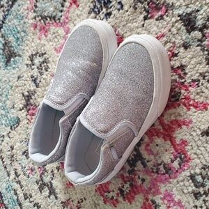 Vans Girls Size 13 Silver Glitter Slip Ons
